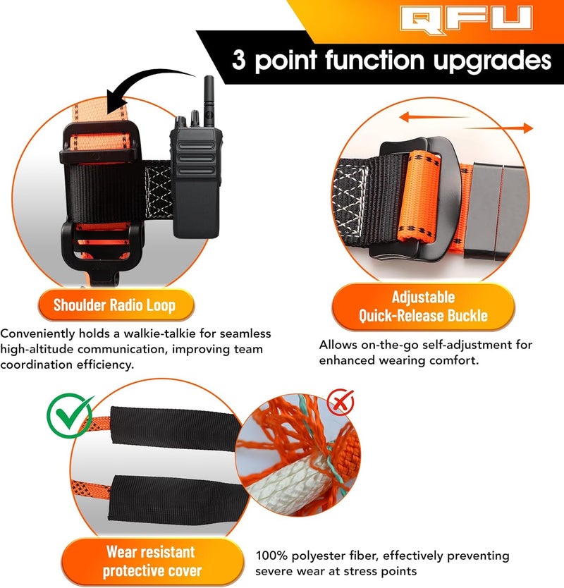 QFU Safety harness fall protection kit, equipped with shock-absorbing ropes, full-body safety harness for roof work - Image 2